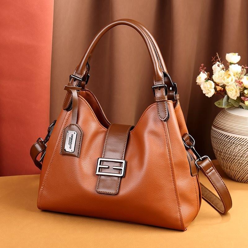 Chic Genuine Leather Bucket Handbag For Women Spacious Stylish Shoulder Crossbody