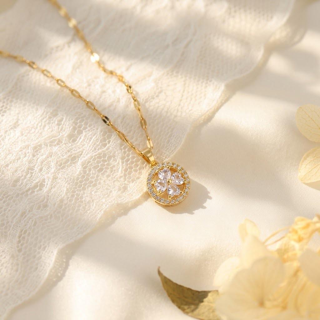 Korean Titanium Steel Necklace with Rotatable Windmill Pendant & Zirconia Pearl Clavicle Chain for Women