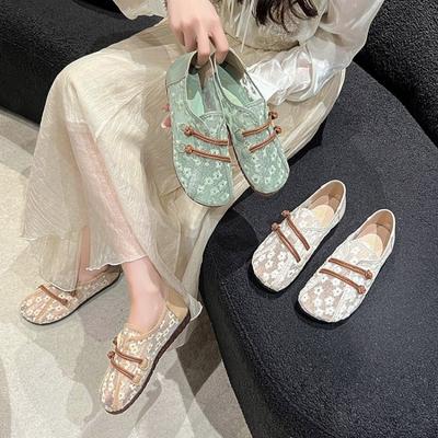 Summer New Women's Shoes Retro National Style Hollow Bean Shoes Mesh Soft Sole Casual Slip-on Comfortable Flat Shoes