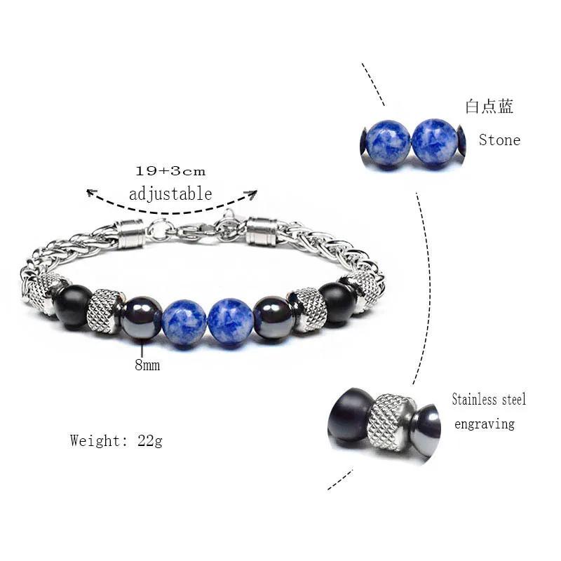 Elviragirl Tiger Eye Bracelet Adjustable Stainless Steel Beaded Jewelry For Women Men Natural Stone Unisex Gift