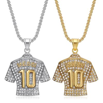 Collar Colgante Camiseta Hip Hop Messi 10 Acero Inoxidable Chapado en Oro Cadena de Fútbol Iced Out