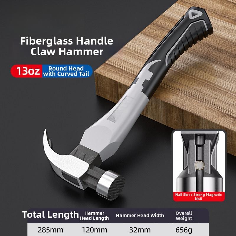 Magnetic Claw Hammer High Carbon Steel V-Shaped Nail Puller Anti-Slip Fiber Handle For Construction Woodworking Hand Tool