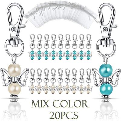 Creative Guardian Angel Wings Keychain Plus Organza Bags & Thank You Tags Baby Shower Party Supplies Wedding Birthday Gifts (Mix Color 20pcs)