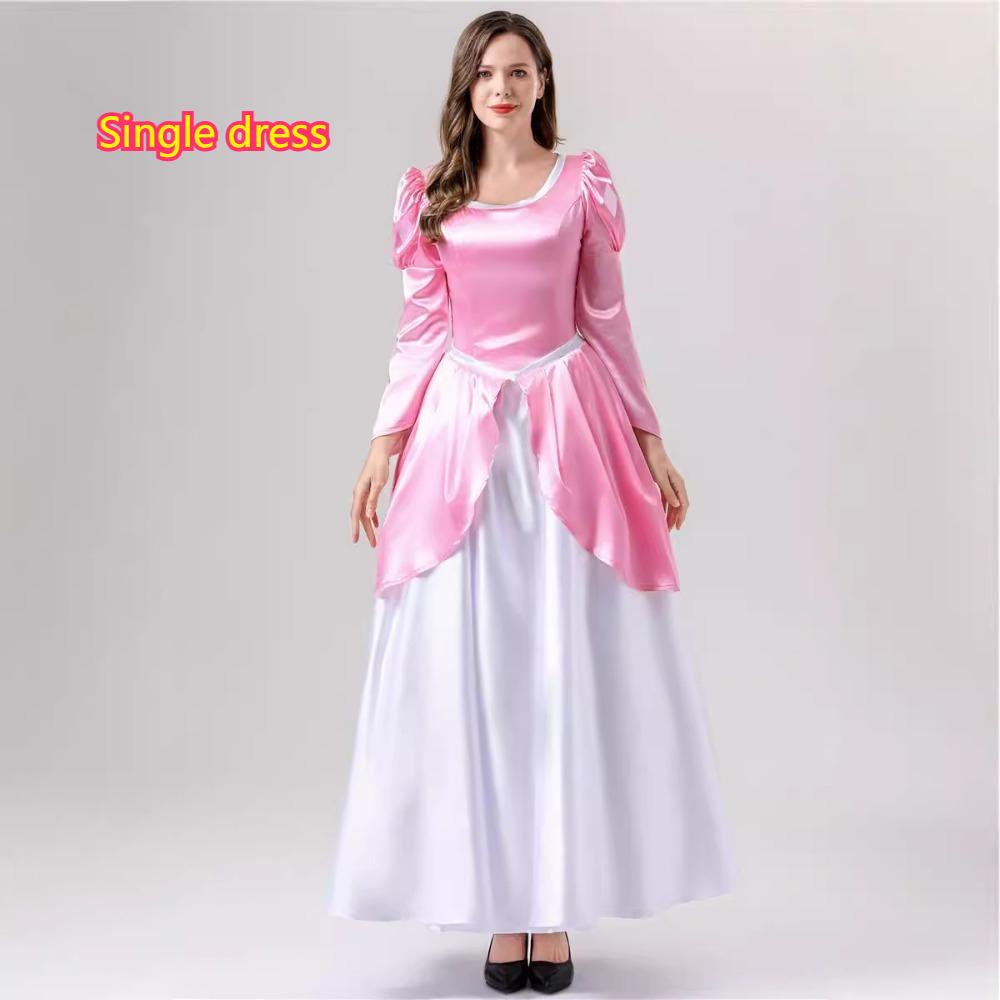 Women Princess Costume Puff Sleeve Square Neck Long Dress with Bow Headband for Halloween Party Cosplay