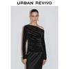 UR2025 Women's Asymmetric Collar Pleated Long Sleeve T-shirt