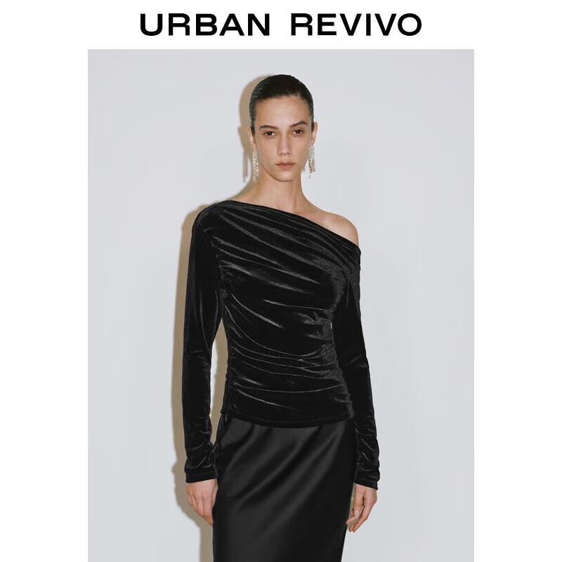 

UR2025 Women s Asymmetric Collar Pleated Long Sleeve T-shirt M