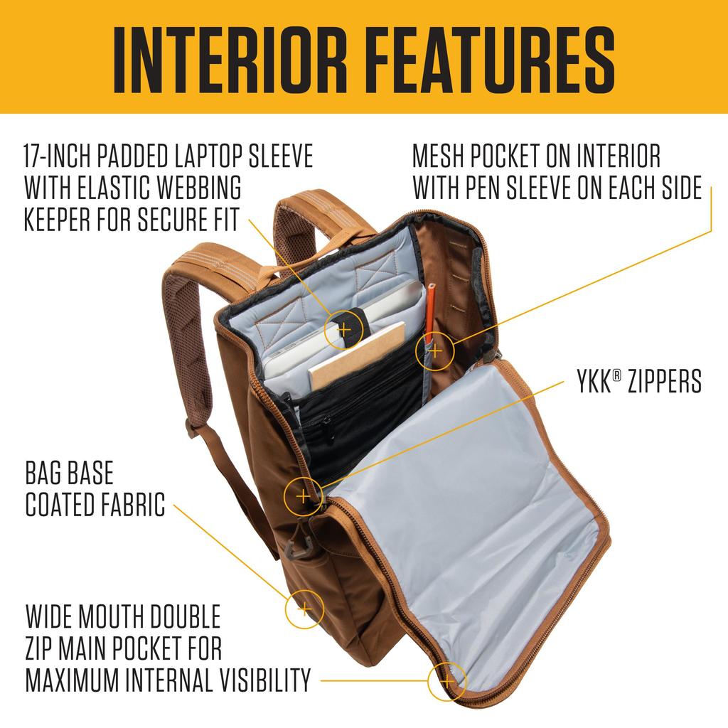 Carhartt 21L Top Load Backpack with Durable Waterproof Coated Canvas Base and 17-Inch Laptop Sleeve, Brown, One Size