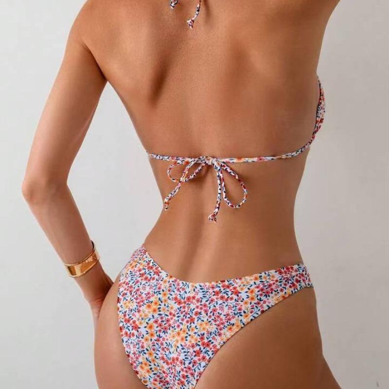 2026 Neuer Europäischer und Amerikanischer Sexy Bikini Zweiteiliges Set Neckholder Träger Geteilter Badeanzug Damen Blumen Bikini