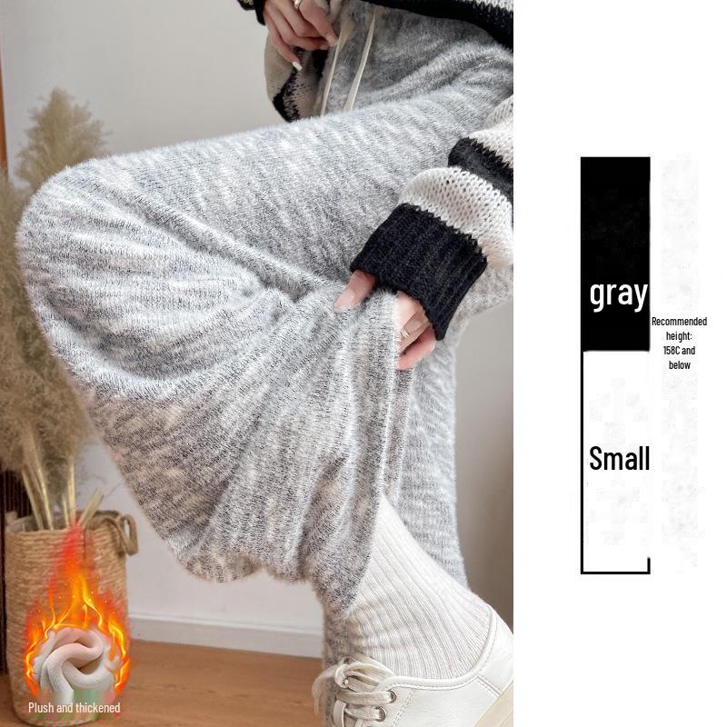 "Rainbow Velvet Wide-Leg Glutinous Rice Pants: Women's High-Waisted, Soft, Knitted, Casual Drape Trousers for Autumn/Winter"