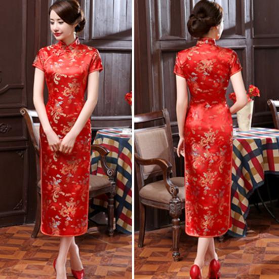 Lady Petticoats Plus Size Cheongsam Chinese Style Vintage Satin Exquisite Summer Qipao for Stage Show