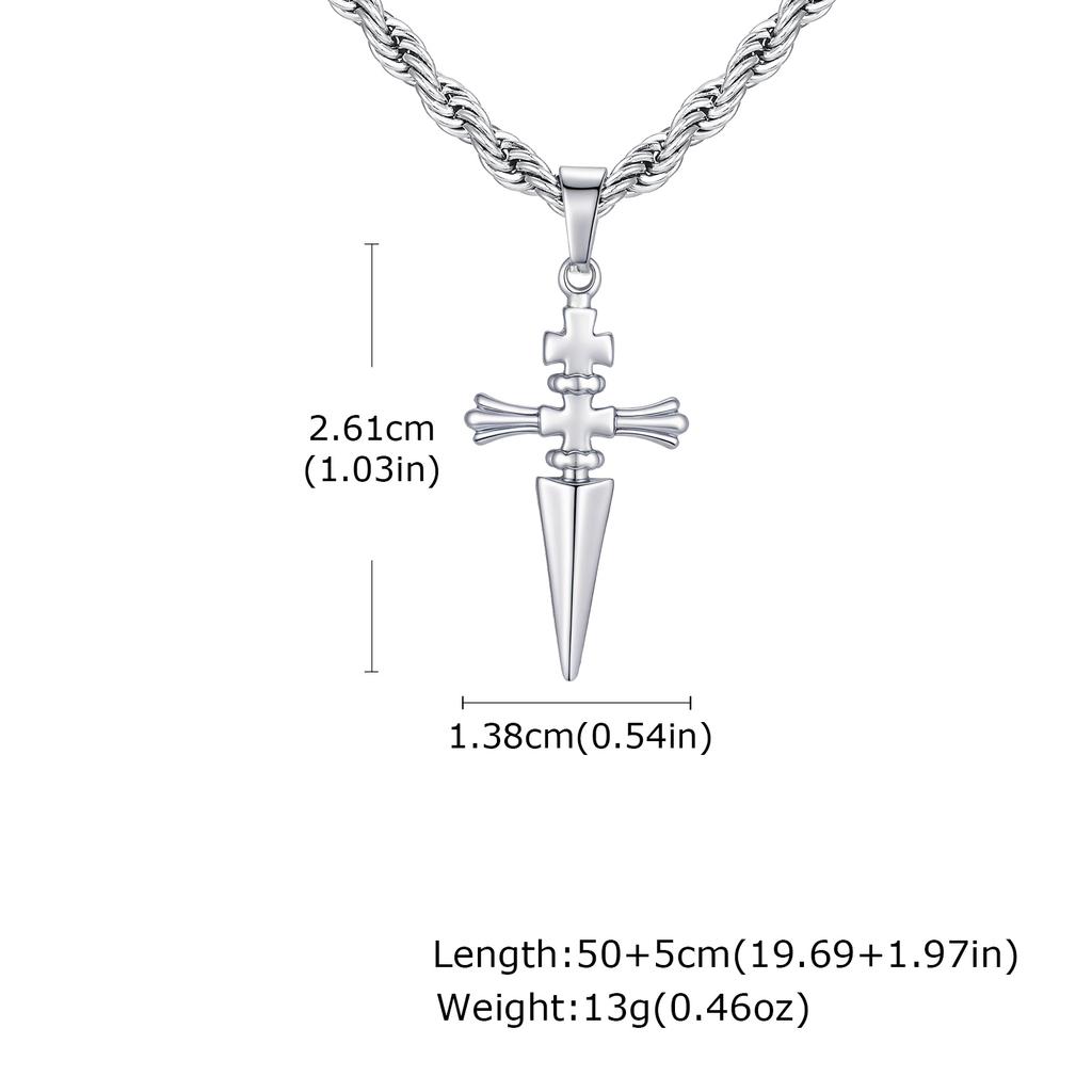 Cool Punk Sword Cross Pendant Necklace for Men Stainless Steel Twist Chain Necklace Fashion Casual Style Jewelry