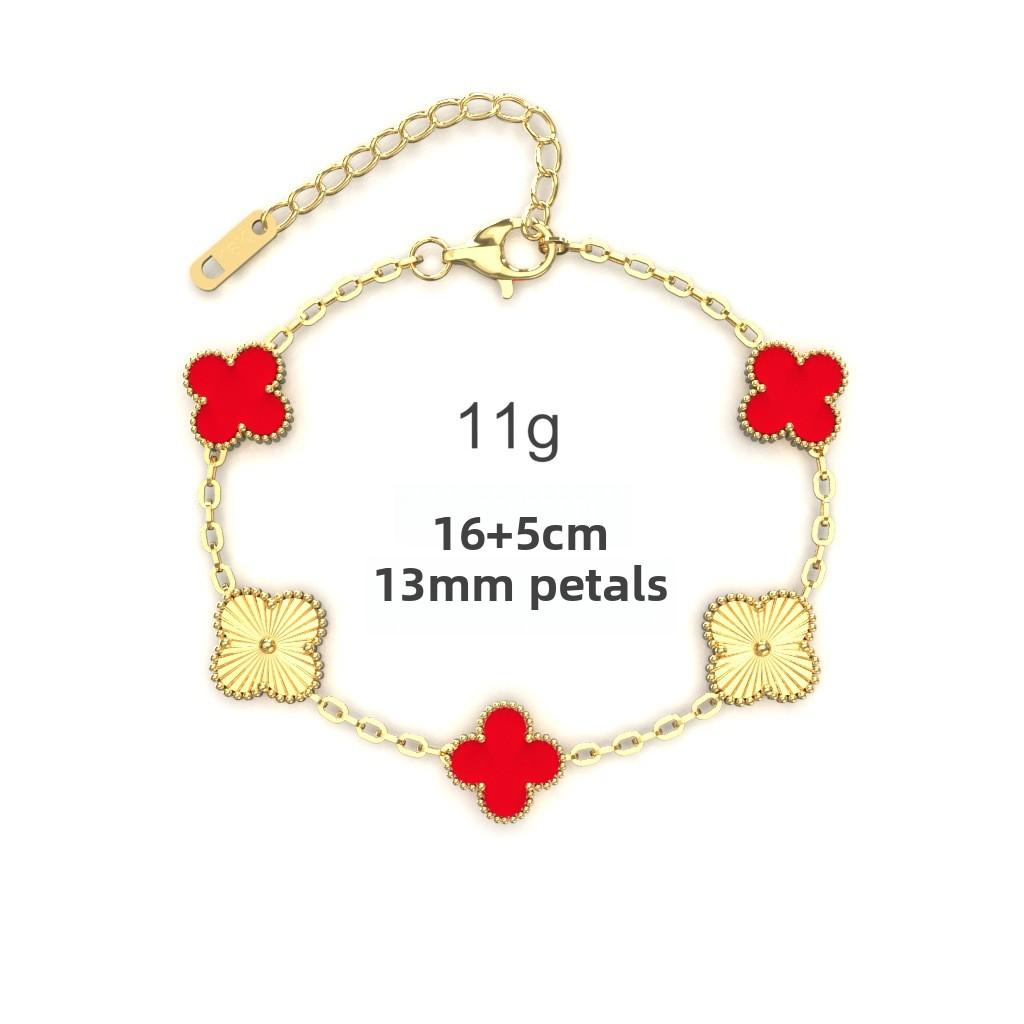 13mm Laser Split Blume Vierblättriges Kleeblatt Titanstahl Doppelseitiges Armband 18K Vakuumbeschichtung Verliert Keine Farbe Damenarmband