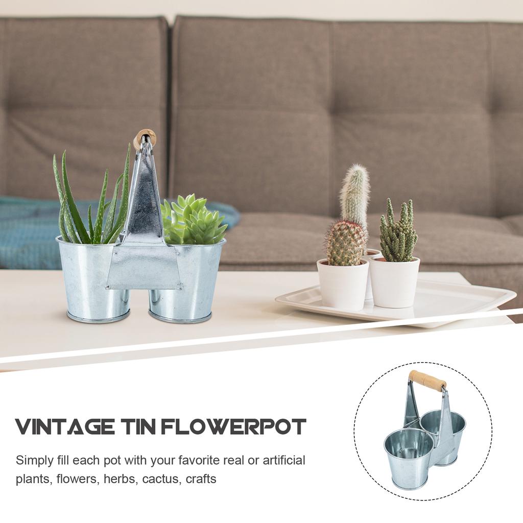 Verzinkter Doppel-Eimer aus Zinn Sukkulenten-Blumentopf Vintage-Vase Vasen für Blumen Zimmerpflanzen