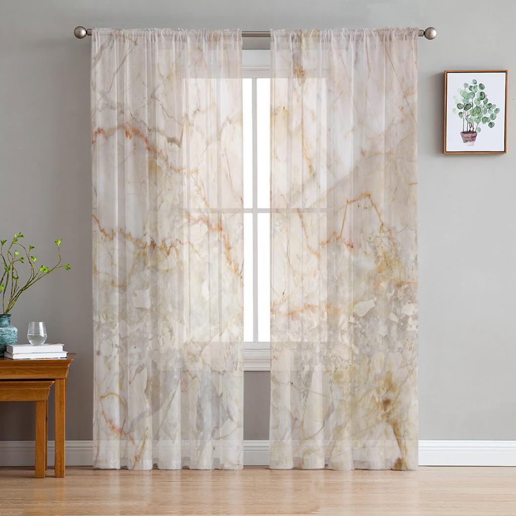 Weißer und goldener Muster-Marmor-Voile-Vorhang für Wohnzimmer, transparenter Tüll-Fenstervorhang für Schlafzimmer-Accessoires-Dekor