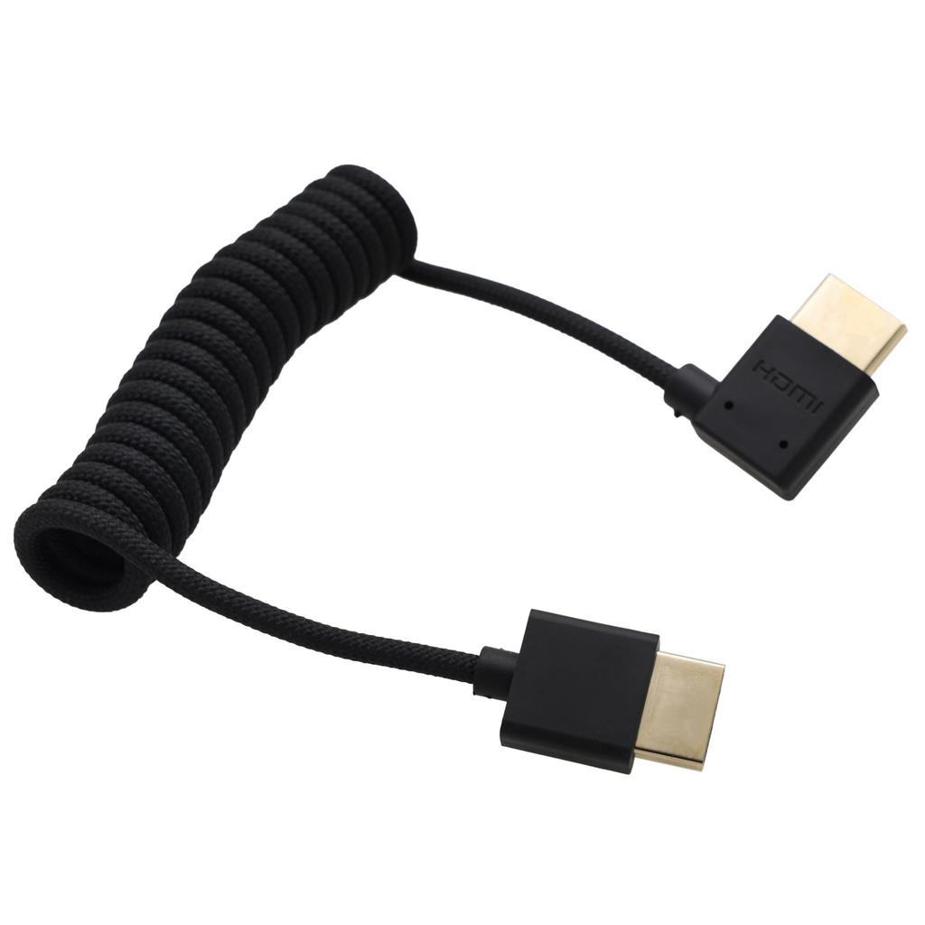 HangTon 8K 4K50 HDMI Braided Spiral Cable for ATOMOS Ninja V Sony Canon Lumix Left Angle To Straight Shinobi, FX30, R1, G9, GH6, Nikon, Blackmagic,