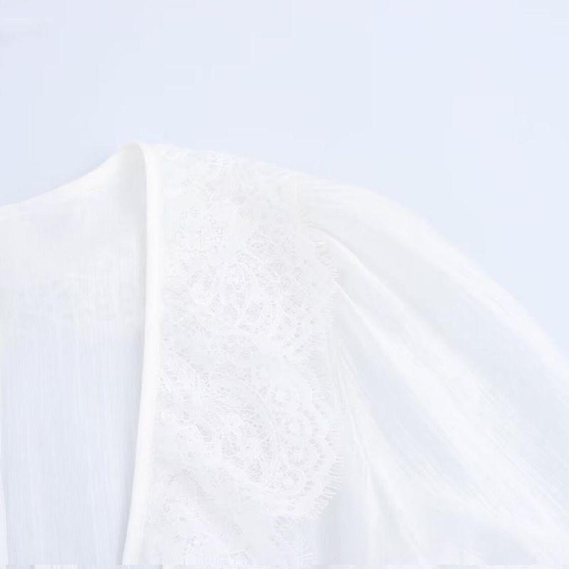 Kaslead New Women clothes Western Style Fashion Simple Stitching Lace Pure Desire Style Deep V Dress