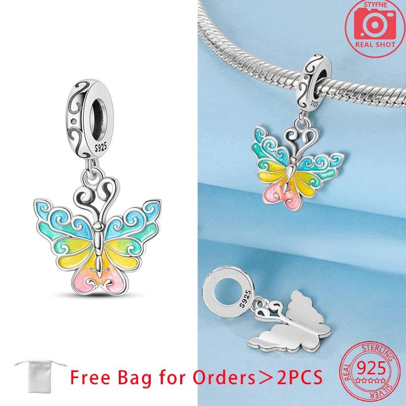 Butterfly Series Purple Zircon Butterfly Pink Butterfly Copper Charms Bead Pendant Fit Diy Bracelet Women Fine Gift Jewelry