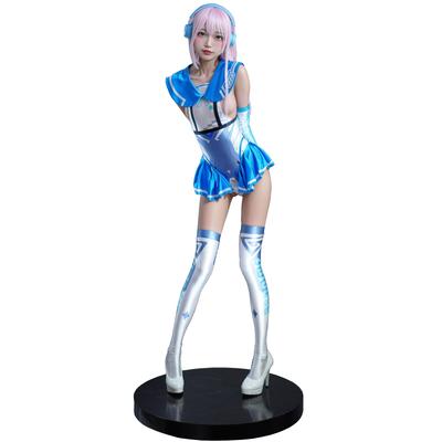Sexy Sailor Suit Swimsuit with Glossy Simple and Race Queen Cosplay Costume Light LOST-G Women's High-Leg Design, Style, Knee-High Socks, (L, Blue)