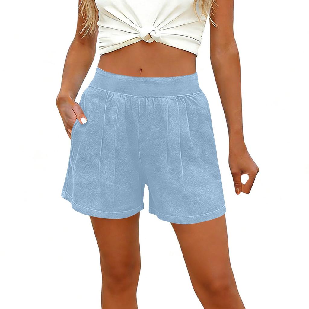 Women's Summer Fashion Color Pocket Stretch High Waist Comfortable Casual Shorts