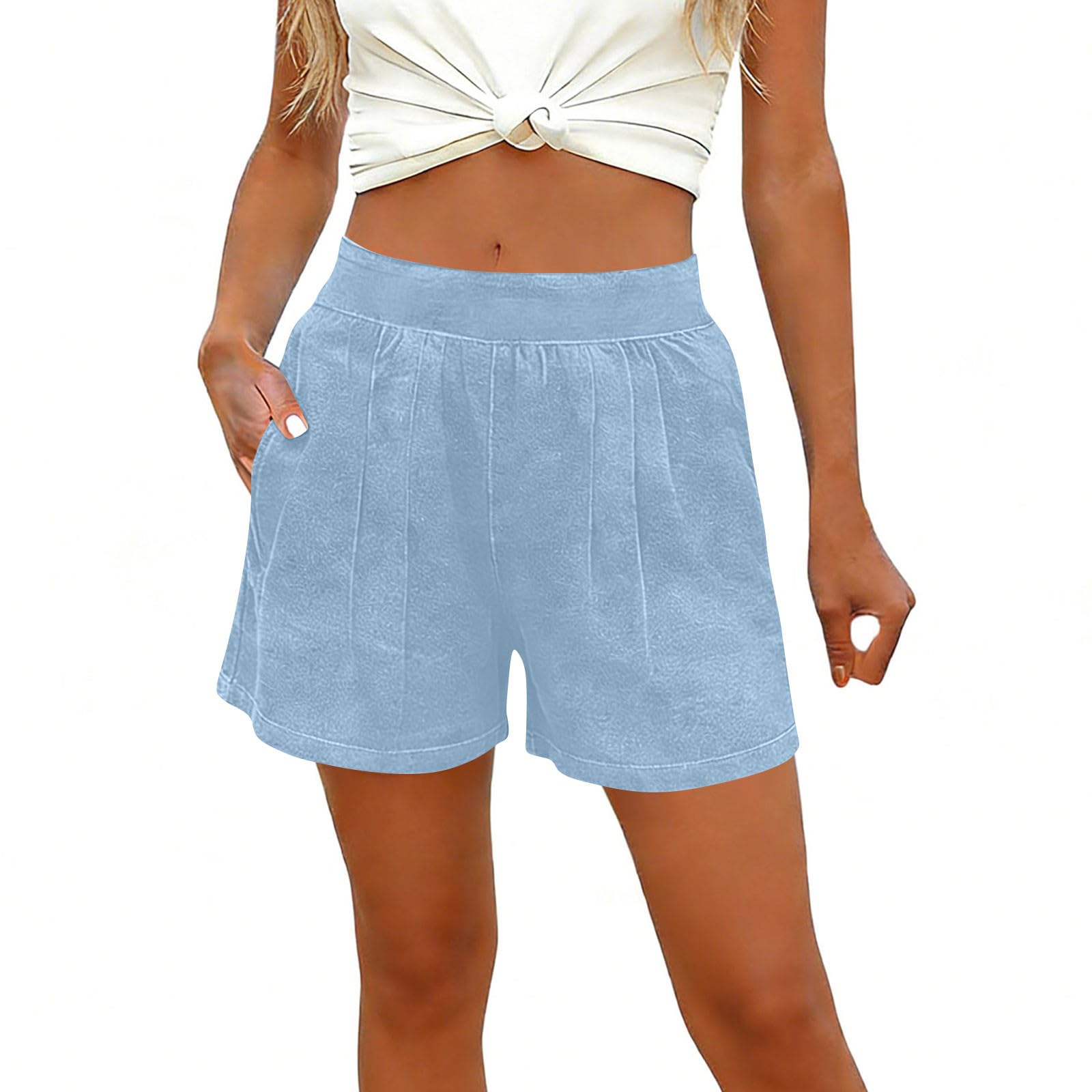 Women s Summer Fashion Color Pocket Stretch High Waist Comfortable Casual Shorts M