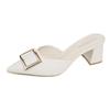 Women's Shoes 2025 Spring New Square Head Square Buckle Light Mouth Thick Heel High Heel Slippers Patent Leather Bag Head Half Slippers Outer Wear Wo