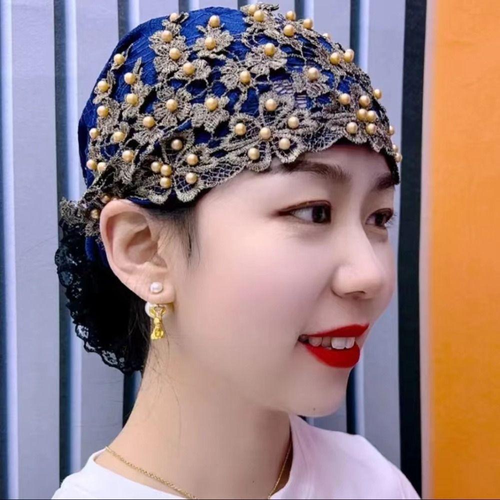 Lace Muslim Headscarf Cap Cotton Turban Elegant Muslim Headpiece  Women