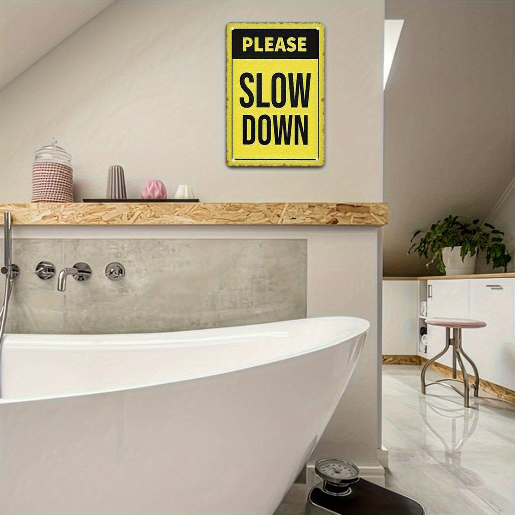 1pc Vintage "Please Slow Down" Aluminum Metal Sign - 8x12 Inch Rustic Wall Decor with Pre-Drilled Holes, High Quality & Weather