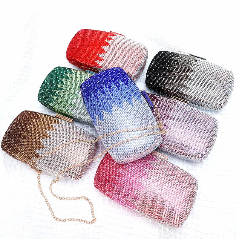 Dazzling Diamond Women Evening Bag Wedding Prom Clutch Crystal Bridal Handbags 7 Colors Green/Red Long Chain Female Party Purse