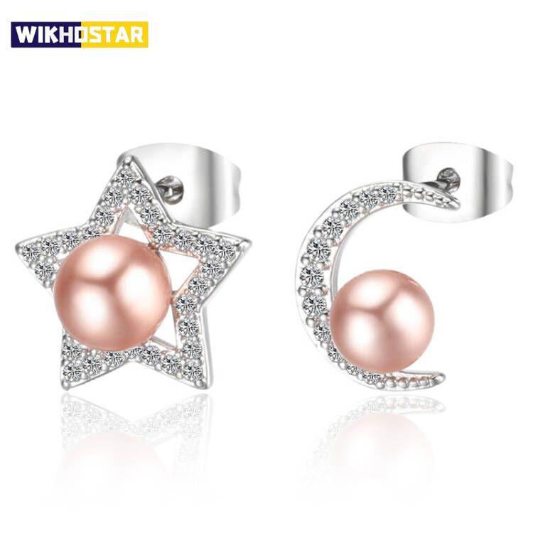 New 925 Sterling Silver Earring Star With Pearl Earring Studs For Women Wedding Party Gift Fashion Jewelry