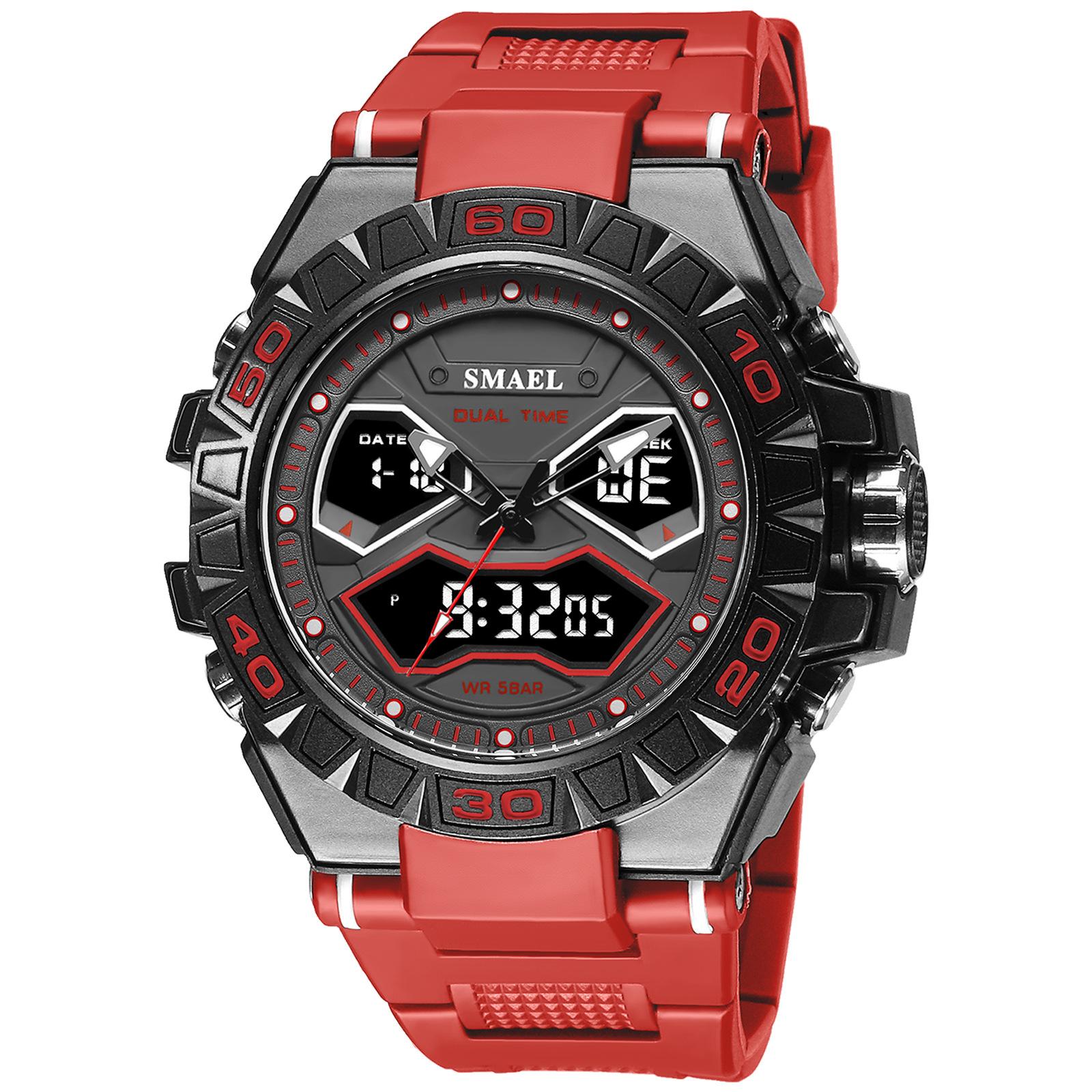 

[SMAEL]Мужские водонепроницаемые светящиеся многофункциональные спортивные кварцевые часы с двойным дисплеем темно-красного