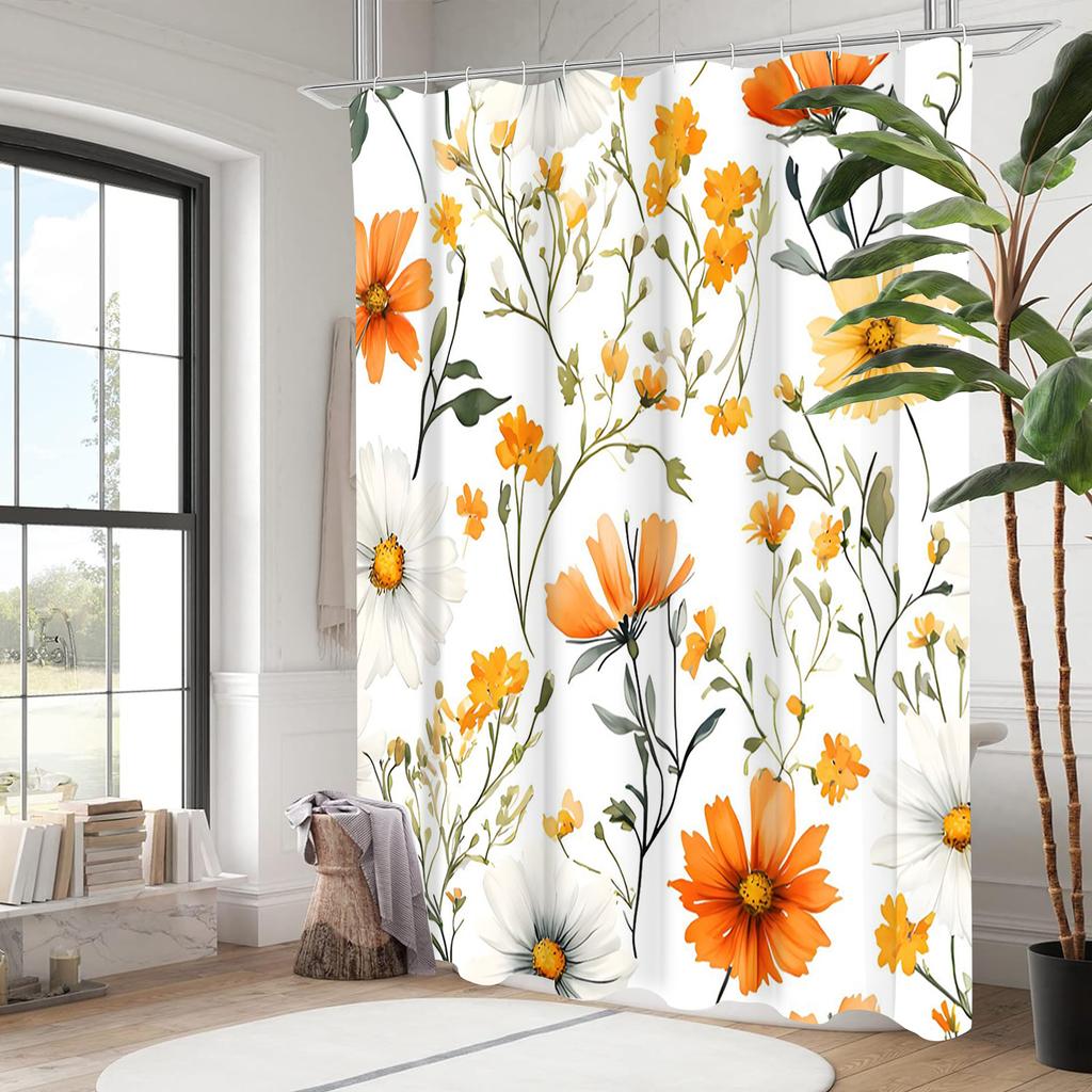 Yellow Flowers Pattern Bathing Curtain  Bathroom Shower Curtain Waterproof With 12 Hooks Home Deco Free Ship