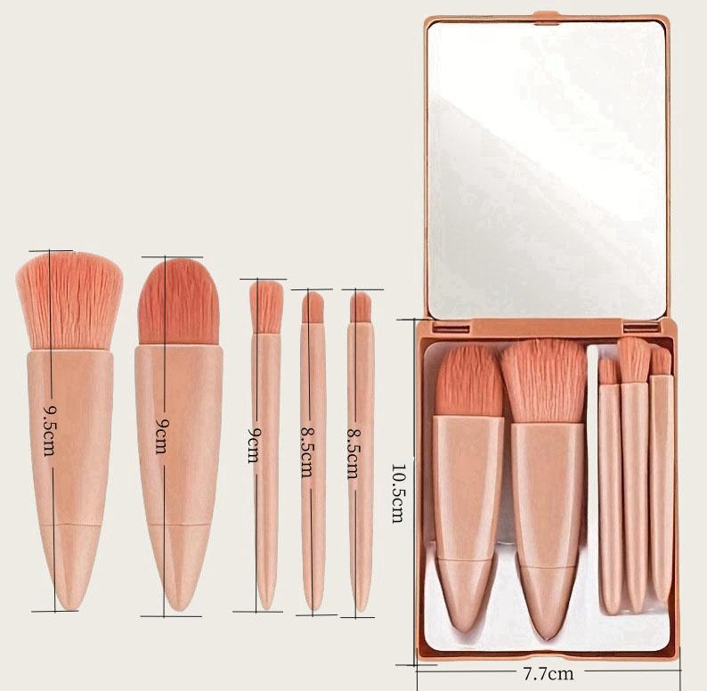 Kompaktes Reise-Make-up-Pinselset, 5 Teile, Tragbare Make-up-Essentials mit Synthetikfaser-Borsten und Spiegel-Etui, Weich im Griff