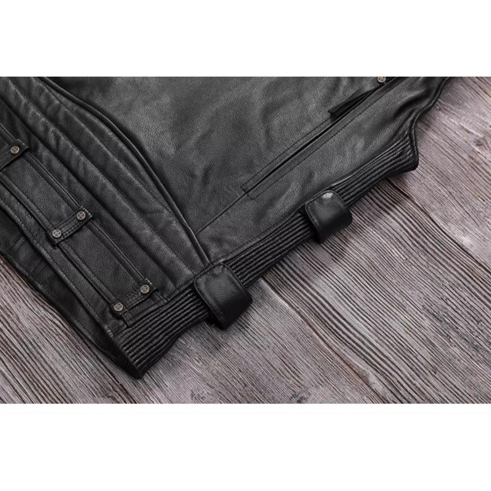 Chinese Size Biker Vest Top Layer Cowhide Leather Vest Men's Slim Short Motorcycle Clothing Riding Jacket Sleeveless Genuine Cow Club Vest