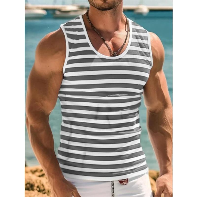 Canottiere a Strisce Colorate Stampate 3D da Uomo con Fantasia Color Block T-shirt Estive Casual Canotta Sportiva Oversize Street
