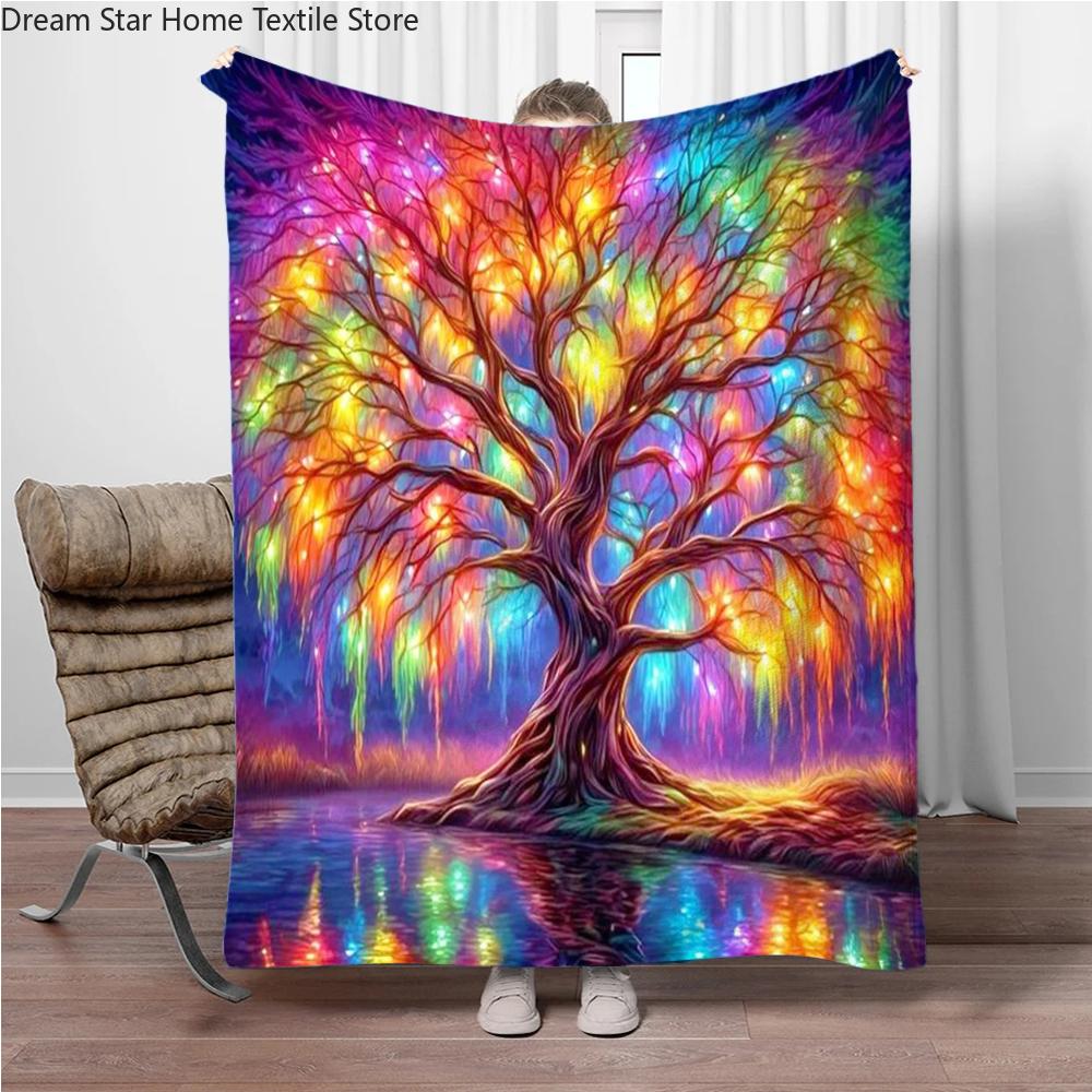 3D Abstract Tree Of Life Flannel Blanket Fluffy Children Sofa Plush Bedspread Throw Lunch Blanket for Sofa Bed Nap Cover Kids