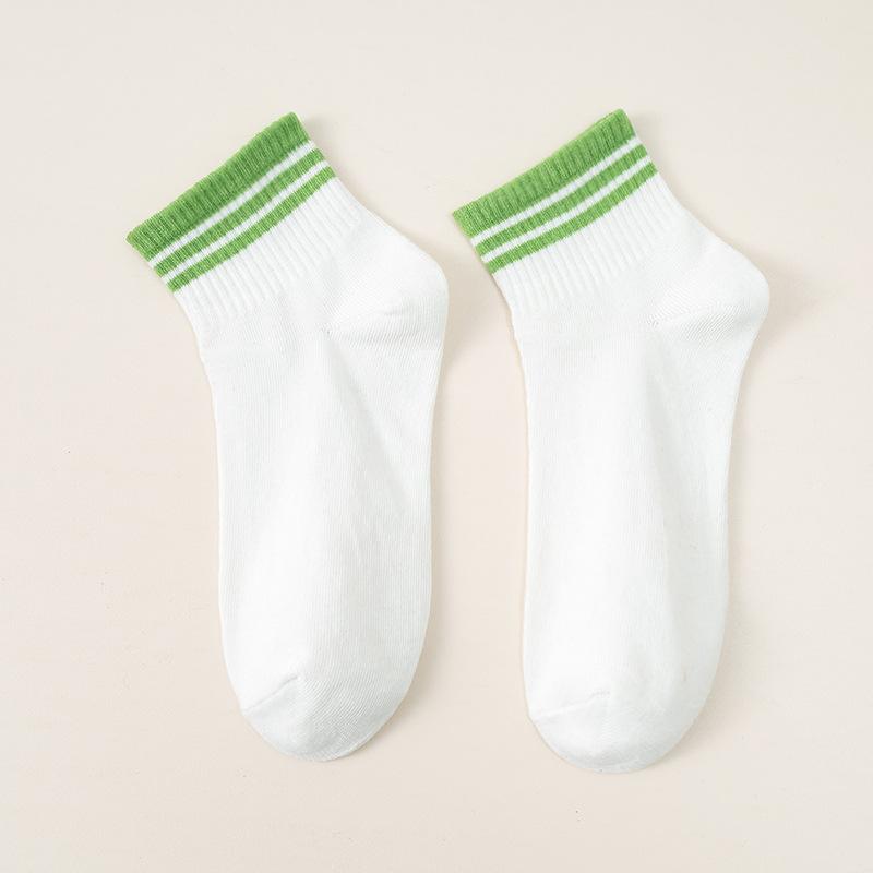 10 Pairs of Women's Autumn Color Striped Casual Small Fresh Sweat Absorbing Breathable Sports White Socks