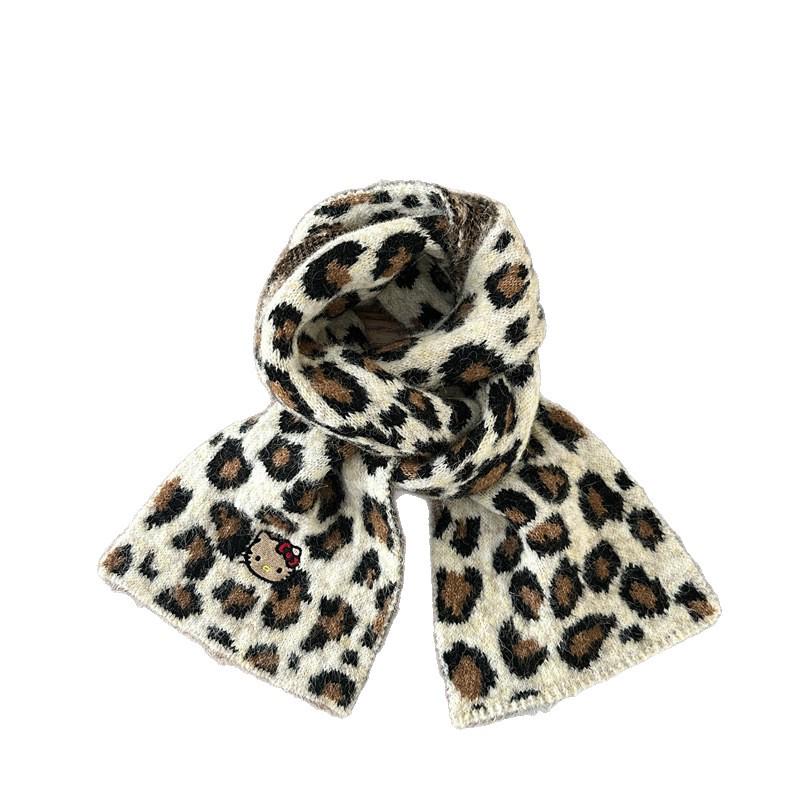 Lenço de Listras com Estampa de Leopardo de Alta Qualidade Estilo Coreano para Mulheres: Cachecol Quente de Outono/Inverno