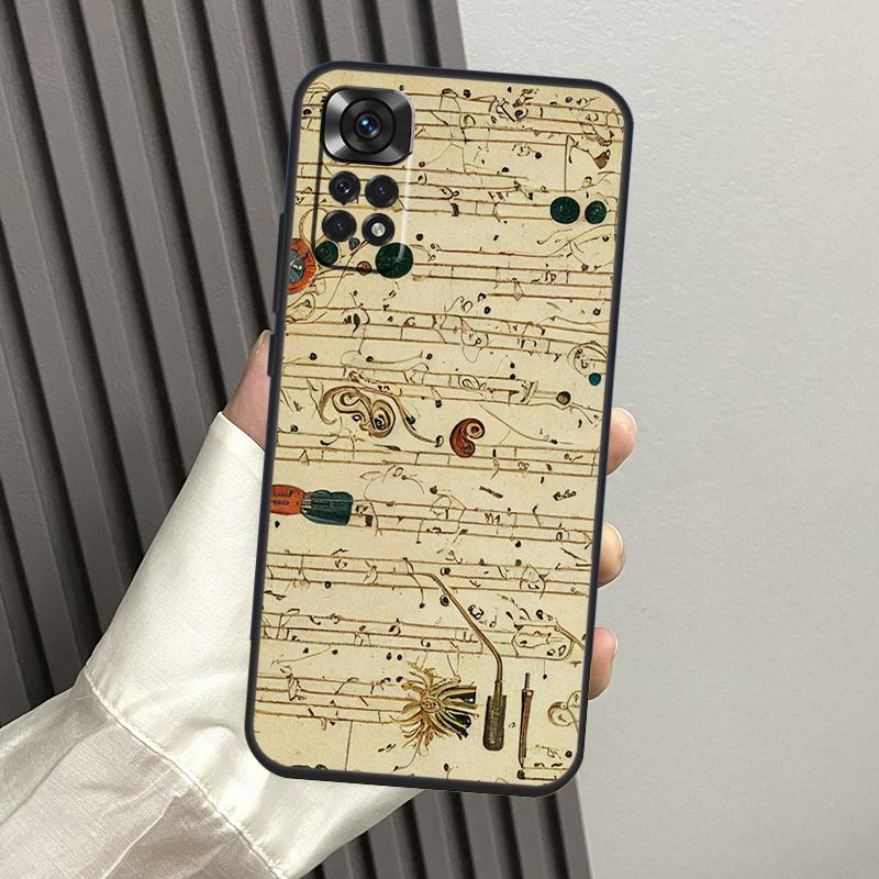 Music Score Musical Notes Case For Xiaomi Redmi Note 14 Pro 13 12 11 10 15 Pro Plus Redmi 14C 13C 15C 10C 12C 15 Funda