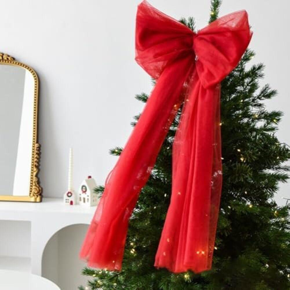 Holiday Decorative Bow for Christmas Tree and Wreaths with Easy Attachment Polyester Bow Knot in Multiple Colors