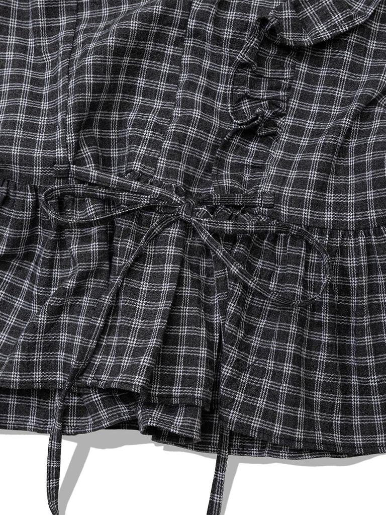 Eogeulliswedou Button Check Frill Blouse (Charcoal)