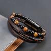 2026 New Beads Tiger's Eye Stone Bracelet for Men Four Layers Leather Bracelet with Stainless Steel Magnet Male Jewelry Gift