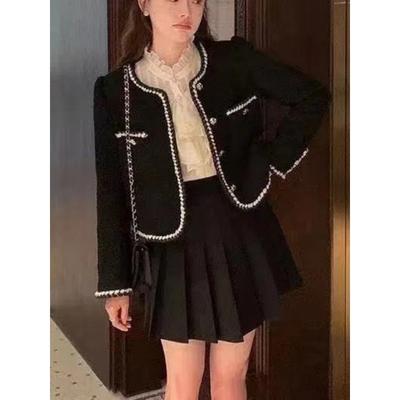 Autumn Winter Fashion Vintage Jackets Women Korean Elegant Single Breasted Cropped Coat Tweed Long Sleeve Casual Short  Outwear