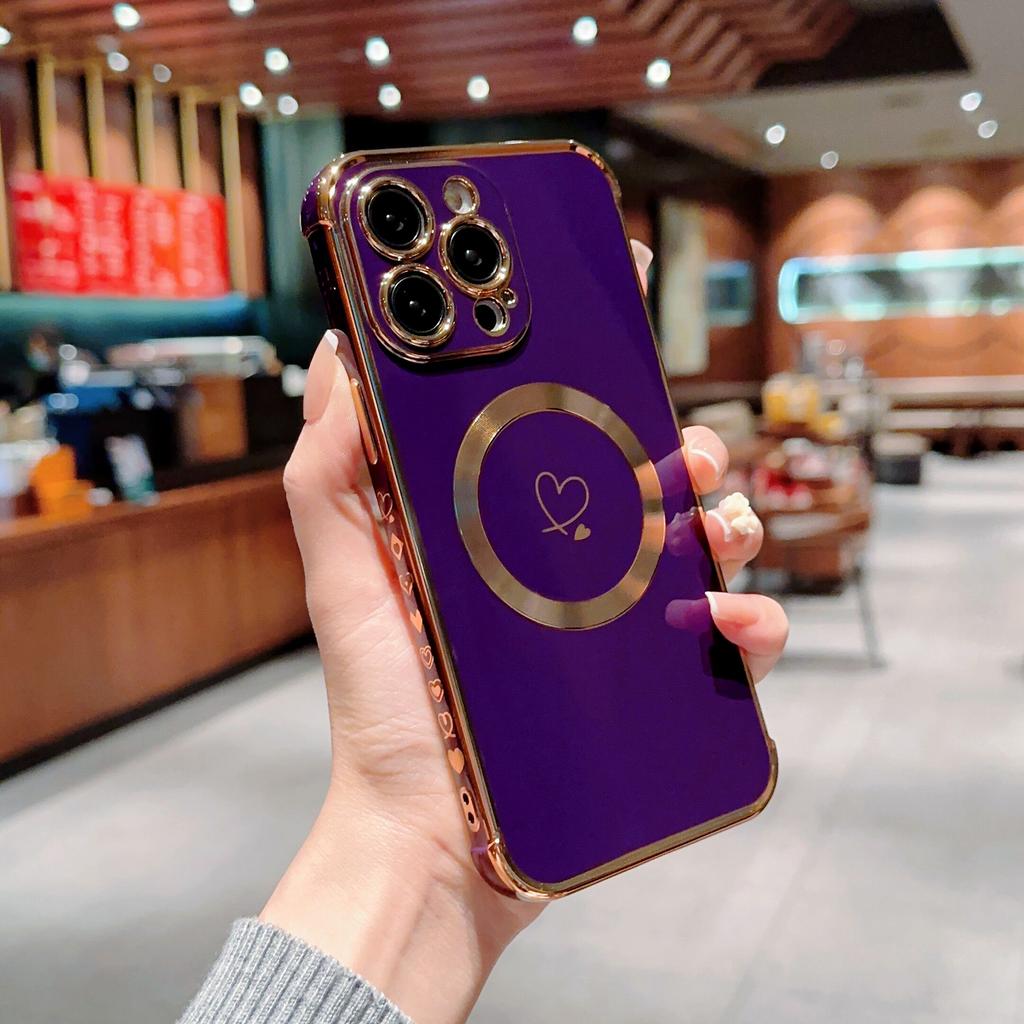 Applicable To iPhone17Promax Electroplating Double Love Mobile Phone Case Apple 16Pro Magnetic Anti-drop 15 Protective Case