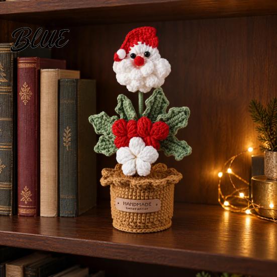 Winter Home Ornaments Crochet Potted Santa Plant Handmade Christmas Ornament Decorative Knitted Plant Gift Flower for Office Desk Bookshelf