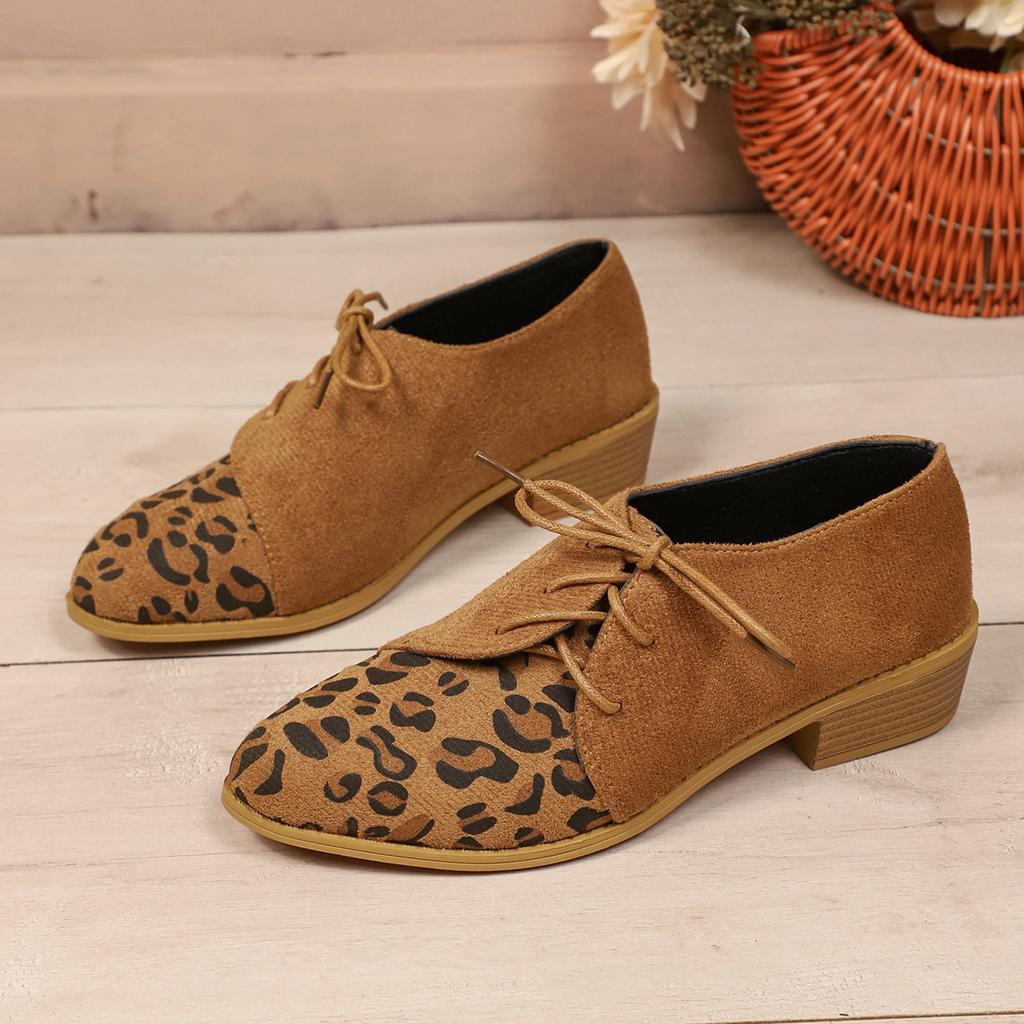 Large size casual beanie shoes women's 2025 autumn and winter side lace-up leopard print Mary Jane shoes non-slip shallow mouth single shoes