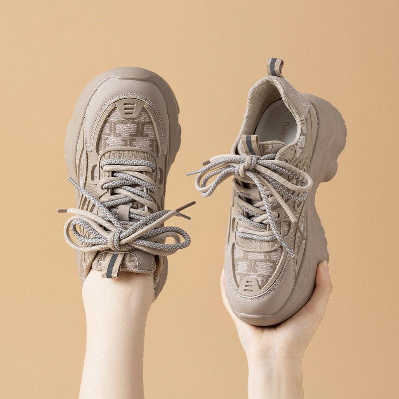 Autumn solid color platform dad shoes women's new trendy casual sports shoes lace-up running shoes