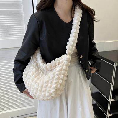 Borsa a tracolla con design plissettato, borsa a tracolla scozzese ricamata, borse sottobraccio, semplici borse trapuntate di grande capacità per le donne