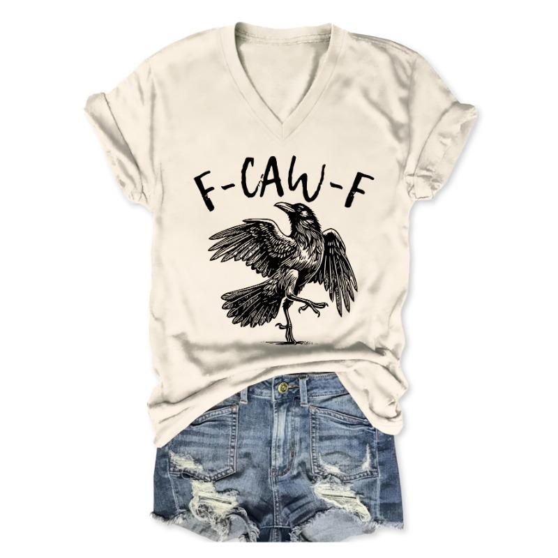 Summer Fashion Casual F Caw F2 Letter Crow Print T-shirt Women's V-neck Short Sleeved Shirt