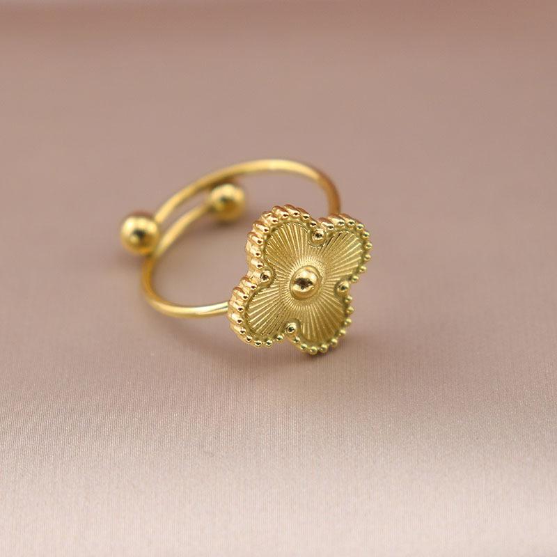 

Нержавеющая сталь легкое роскошное регулируемое кольцо из титановой стали с пятилистным клевером