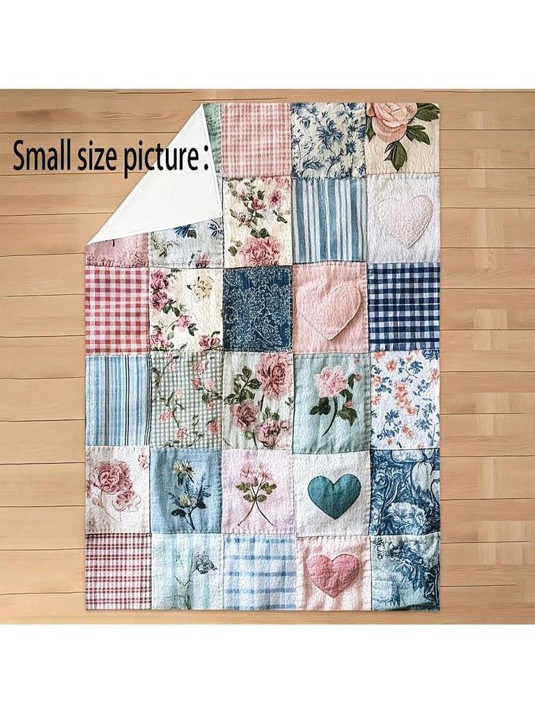 1 Stück Vintage Patchwork Flanelldecke, Leichtes Überwurf mit Blumen-Karo-Muster, Ganzjahres-Weiches Parabel-Design für Sofa Bett